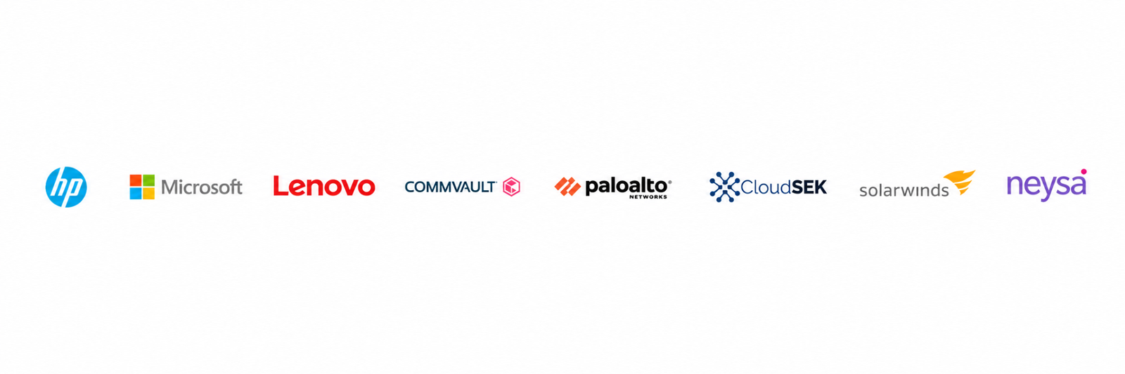 HP, Microsoft, Lenovo, Commvault, Palo Alto Networks, CloudSEK, SolarWinds and Neysa logos